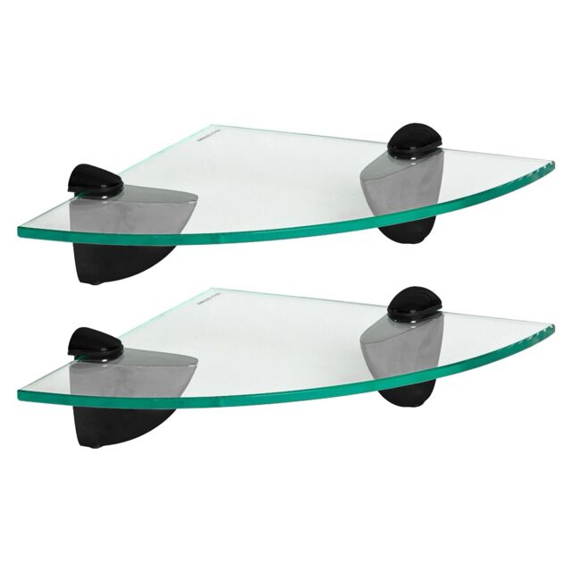 Harbour Housewares 2x Floating Glass Corner Shelves - 20cm Bathroom Storage Display Unit in Black - image 1