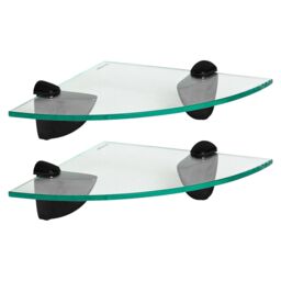 Harbour Housewares 2x Floating Glass Corner Shelves - 20cm Bathroom Storage Display Unit in Black