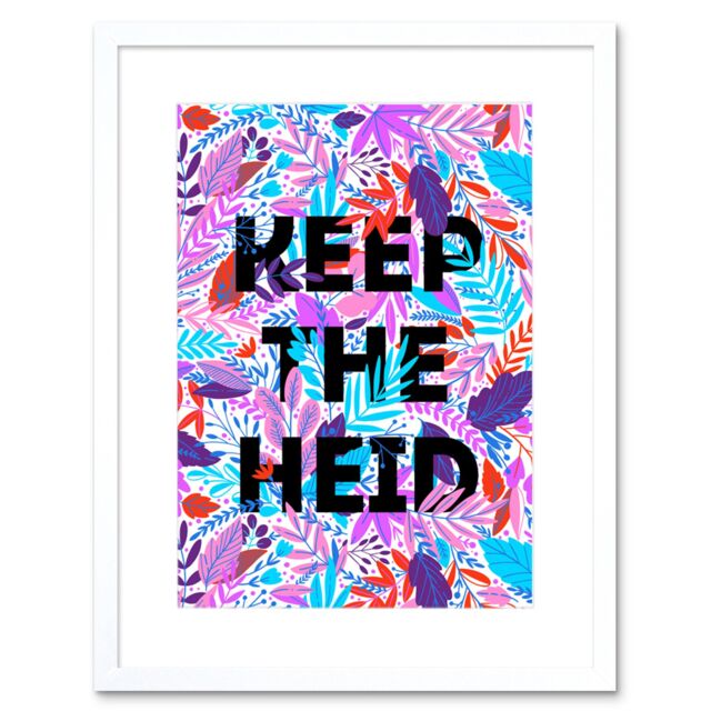 "Artery8 Wall Art Print Woven Flower Typography Scotland Keep Heid Artwork Framed 9X7 Inch in White - Size: W7"" x H9""" - image 1
