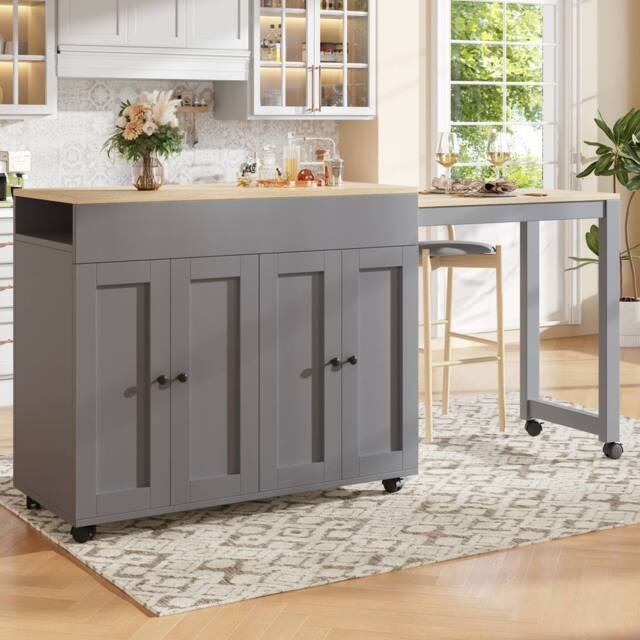 Merax Extendable Kitchen Island with Pull-out Dining Table for Dining Room in Grey - image 1