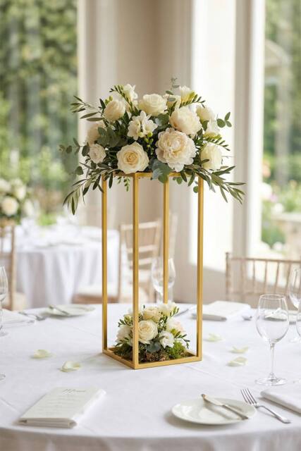 Garden Sanctuary Metal Rectangular Flower Stand Pedestal Wedding Party Ornament in Gold - image 1