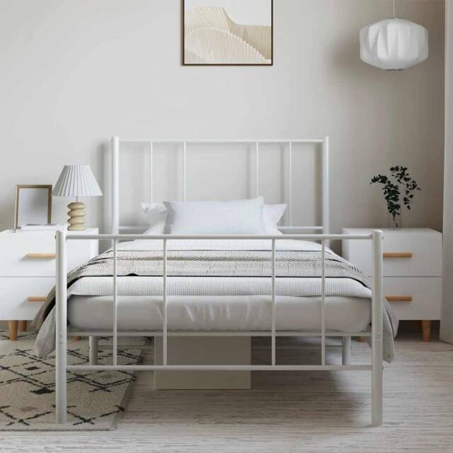Berkfield Home Metal Bed Frame with Headboard & Footboard White 100x190 cm - image 1