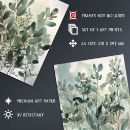 Artery8 Set of 3 Botanical Plants Sage Green Watercolour Eucalyptus Leaves Boho Artworks Unframed Wall Art Living Room Poster Prints Pack - thumbnail 4