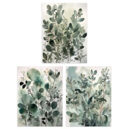 Artery8 Set of 3 Botanical Plants Sage Green Watercolour Eucalyptus Leaves Boho Artworks Unframed Wall Art Living Room Poster Prints Pack - thumbnail 1