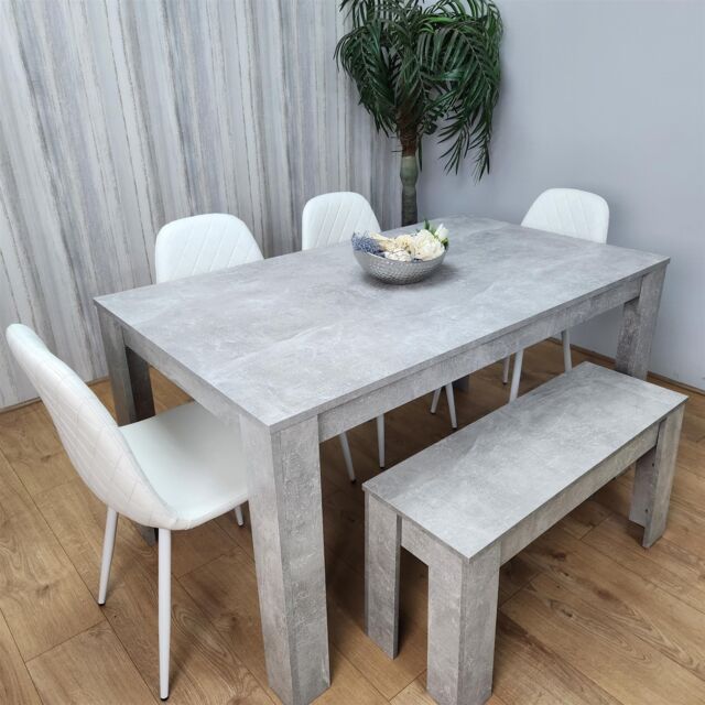 KOSY KOALA Wooden Rectangle Dining Table Set With 4 white Chairs & Bench Stylish Dining Room Set in Brown - image 1