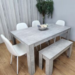 KOSY KOALA Wooden Rectangle Dining Table Set With 4 white Chairs & Bench Stylish Dining Room Set in Brown