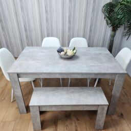 KOSY KOALA Wooden Rectangle Dining Table Set With 4 white Chairs & Bench Stylish Dining Room Set in Brown - thumbnail 2