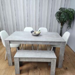 KOSY KOALA Wooden Rectangle Dining Table Set With 4 white Chairs & Bench Stylish Dining Room Set in Brown - thumbnail 4