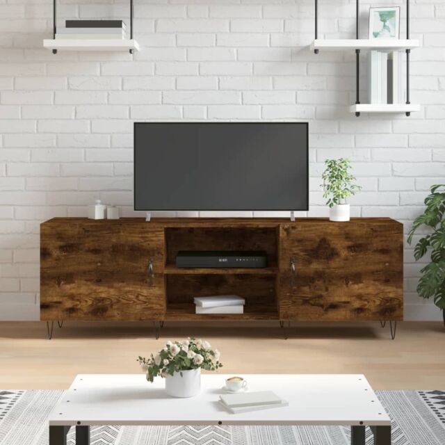 Berkfield Home TV Cabinet Smoked Oak 150x30x50 cm Engineered Wood in Brown - Size: 150 x 30 x 50 cm - image 1