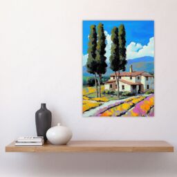 "Artery8 Spanish Countryside House Summer Landscape Travel Wall Art Print in Blue - Size: W18"" x H24""" - thumbnail 4