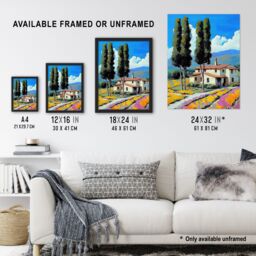 "Artery8 Spanish Countryside House Summer Landscape Travel Wall Art Print in Blue - Size: W18"" x H24""" - thumbnail 3