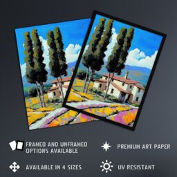 "Artery8 Spanish Countryside House Summer Landscape Travel Wall Art Print in Blue - Size: W18"" x H24""" - thumbnail 2