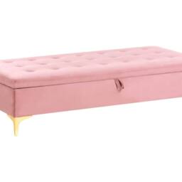 Wyld and Coco Velvet Pink Tufted Storage Ottoman with Gold Legs - thumbnail 2