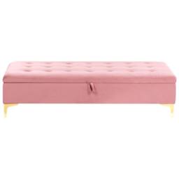 Wyld and Coco Velvet Pink Tufted Storage Ottoman with Gold Legs - thumbnail 4