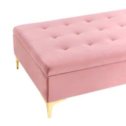Wyld and Coco Velvet Pink Tufted Storage Ottoman with Gold Legs - thumbnail 6
