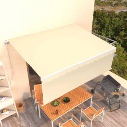 Berkfield Home Manual Retractable Awning with Blind 4x3m Cream in Beige - thumbnail 2