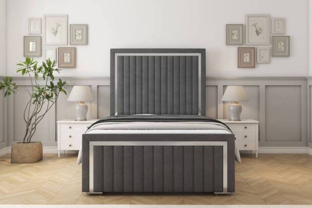 "Sloomy Boston Chrome Coniston Frame-Mattress - 50"" Upholstered Headboard in Dark Grey - Size: King" - image 1