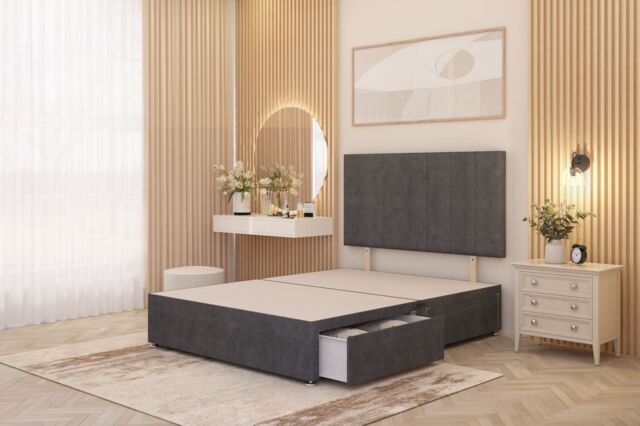 Somnior Austin Divan Bed with 2 Storage Drawers & Headboard Velvet in Charcoal - Size: Small Single - image 1