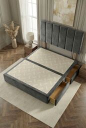 Somnior Austin Divan Bed with 2 Storage Drawers & Headboard Velvet in Charcoal - Size: Small Single - thumbnail 5