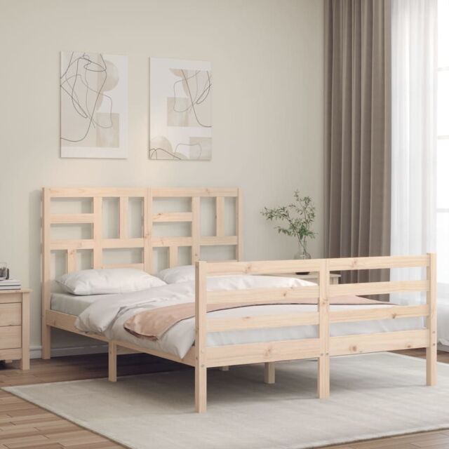 Berkfield Home Bed Frame with Headboard 120x200 cm Solid Wood in Brown - image 1