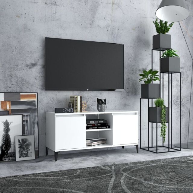 Berkfield Home TV Cabinet with Metal Legs White 103.5x35x50 cm - image 1
