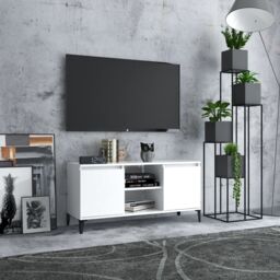 Berkfield Home TV Cabinet with Metal Legs White 103.5x35x50 cm - thumbnail 1
