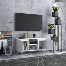 Berkfield Home TV Cabinet with Metal Legs White 103.5x35x50 cm - thumbnail 3