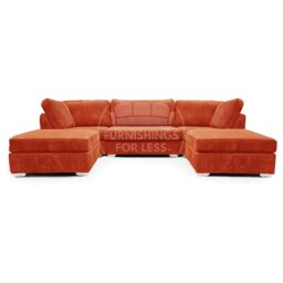 Furnishings For Less UK Bishop U Shaped Soft Fabric Jumbo Cord Detachable 5 Seater Large Sofa in Orange