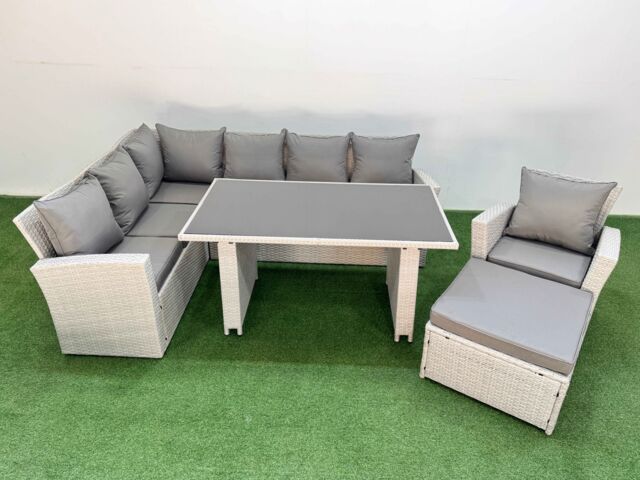 Fimous 8 Seater Wicker Rattan Corner Sofa Sets with Big Footstool Armchair in Light Grey - image 1