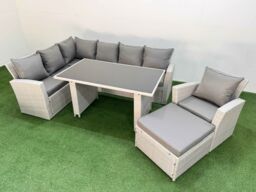 Fimous 8 Seater Wicker Rattan Corner Sofa Sets with Big Footstool Armchair in Light Grey - thumbnail 2
