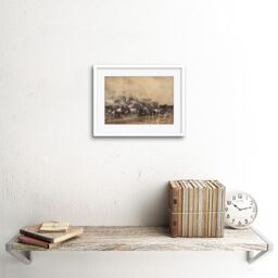 "Artery8 Wall Art Print Wildebeest Antelope Herd Dust Framed in White - Size: W7"" x H9""" - thumbnail 2