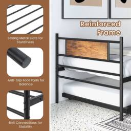 Costway Single Metal Daybed Sofa Bed Dual-use Guest Bed W/ Pull-out Trundle Space Saving in Brown - thumbnail 6