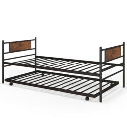 Costway Single Metal Daybed Sofa Bed Dual-use Guest Bed W/ Pull-out Trundle Space Saving in Brown