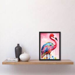 Artery8 Flamingo Bird Folk Art Watercolour Painting Artwork Framed Wall Art Print A4 in Black - thumbnail 2