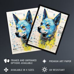 "Artery8 Wall Art Print Dog Robot Hybrid Schematic Blue Futuristic Secret Complex Arcane Manuscript Gift For Him Man Cave Poster - Size: W12"" x H16""" - thumbnail 2