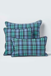 Homescapes Cotton Tartan Cushion Cover in Blue - Size: 30 cm x 50 cm - thumbnail 5
