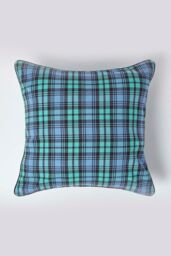 Homescapes Cotton Tartan Cushion Cover in Blue - Size: 30 cm x 50 cm - thumbnail 1