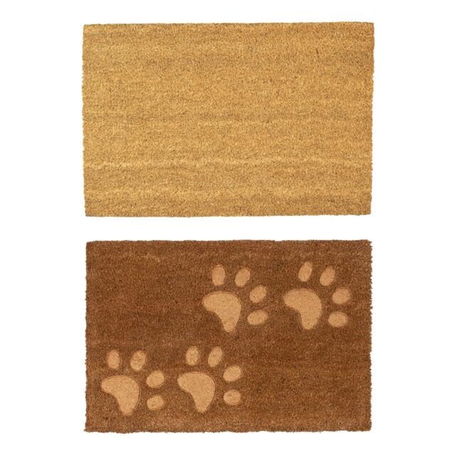 Nicola Spring Coir Door Mat Set - 60 x 40cm - Embossed Paws in Brown - Size: 40 cm x 60 cm - image 1