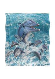 JQ Licensing Jlo Dolphins Jumping Silky Touch Super Soft Throw Blanket 152 X 127 cm in White - thumbnail 1