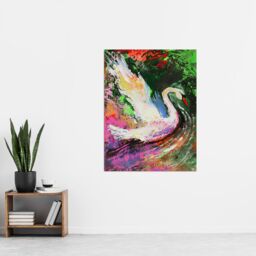 "Artery8 Swan Landing on Lake Colourful Painting Wall Art Print - Size: W24"" x H32""" - thumbnail 4