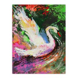 "Artery8 Swan Landing on Lake Colourful Painting Wall Art Print - Size: W24"" x H32""" - thumbnail 1