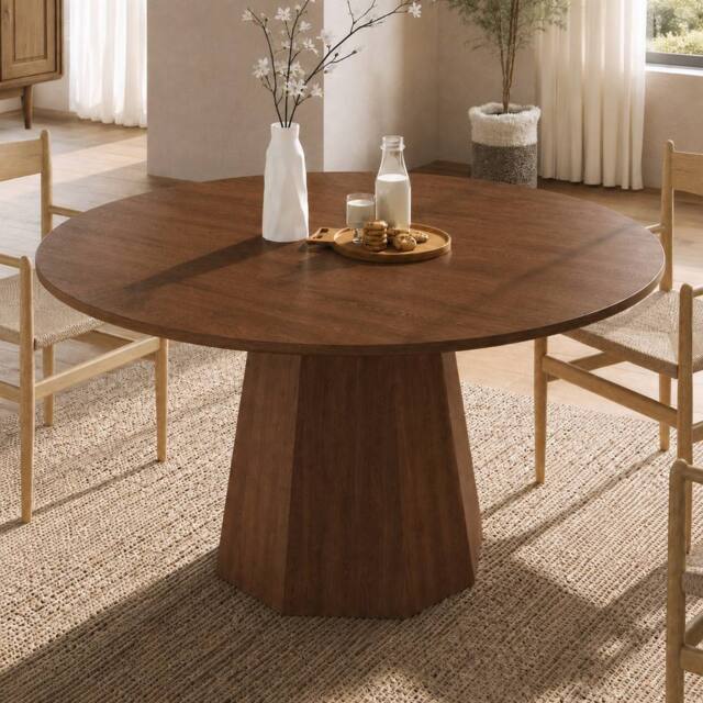 BTM 120cm Round Dining Table 4-6 Seater Scandinavian Walnut - image 1