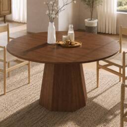 BTM 120cm Round Dining Table 4-6 Seater Scandinavian Walnut