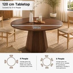 BTM 120cm Round Dining Table 4-6 Seater Scandinavian Walnut - thumbnail 5