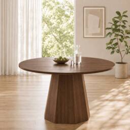 BTM 120cm Round Dining Table 4-6 Seater Scandinavian Walnut - thumbnail 2