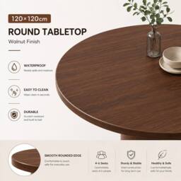 BTM 120cm Round Dining Table 4-6 Seater Scandinavian Walnut - thumbnail 6