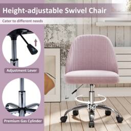 Costway Swivel Office Chair Height Adjustable Task Chair Armless Vanity Chair in Pink - thumbnail 4
