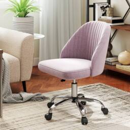 Costway Swivel Office Chair Height Adjustable Task Chair Armless Vanity Chair in Pink - thumbnail 9
