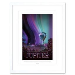 "Artery8 Wall Art Print NASA Space Travel Advert Jupiter Artwork Framed 9X7 Inch in White - Size: W7"" x H9""" - thumbnail 1