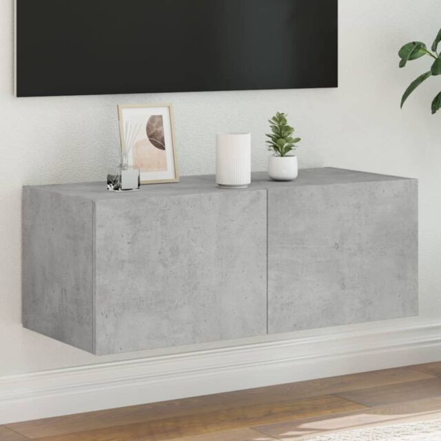 Berkfield Home TV Wall Cabinet with LED Lights Concrete Grey 80x35x31 cm - Size: 80 x 35 x 31 cm - image 1